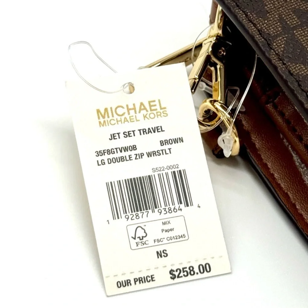 Michael Kors Large Jet Set Travel Signature Continental Wallet Wristlet Brown